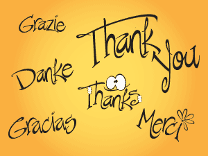Image of the phrase Thank You in several languages.